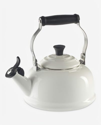 White enamel on steel whistling kettle — photo 5