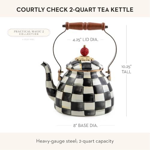 Black and white courtly check tea kettle — photo 4