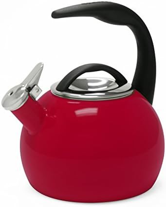 Chili red enamel on steel whistling kettle