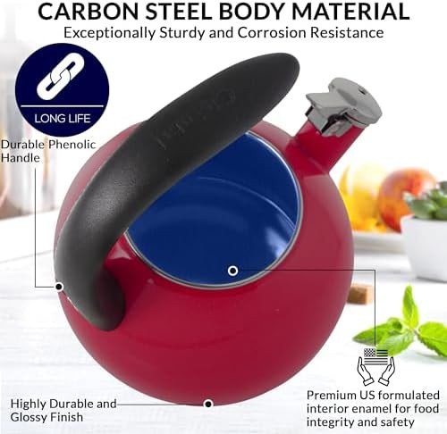 Chili red enamel on steel whistling kettle — photo 3