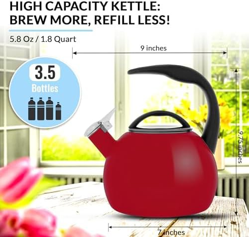 Chili red enamel on steel whistling kettle — photo 4