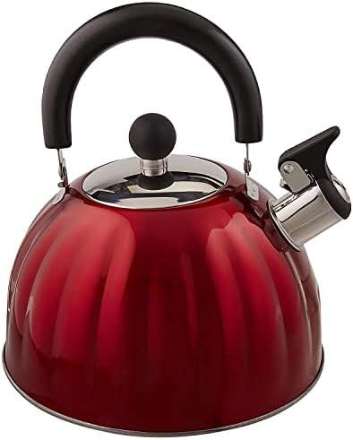 Metallic red pumpkin shaped whistling kettle