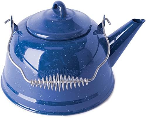 Blue enamel on steel camping kettle