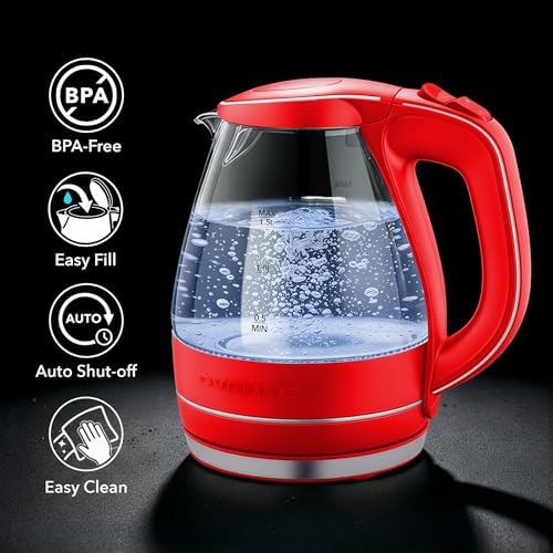 Red glass electric water boiler — photo 3