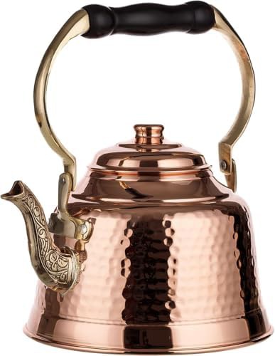 Heavy gauge hammered solid copper teapot