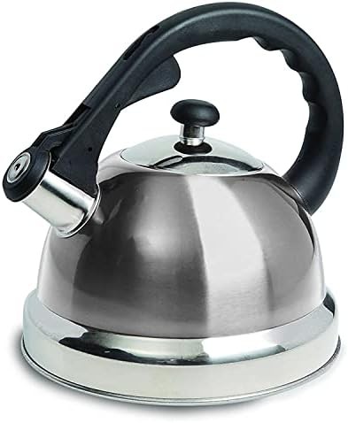 Brushed satin stainless steel whistling kettle