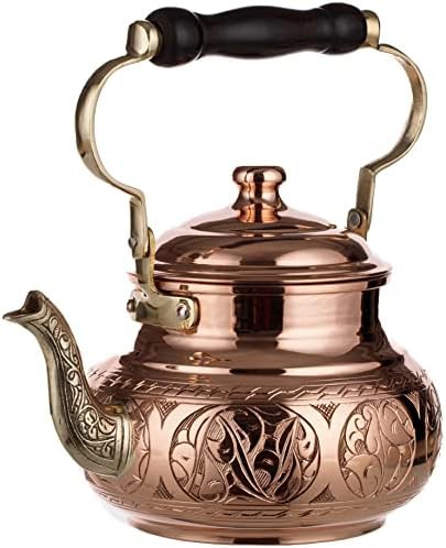 Handmade engraved uncoated copper teapot