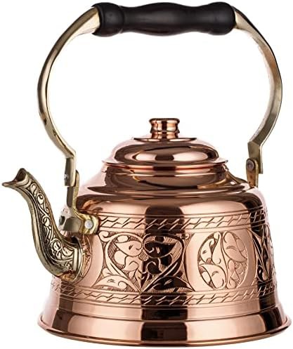 Vintage engraved solid copper tea kettle