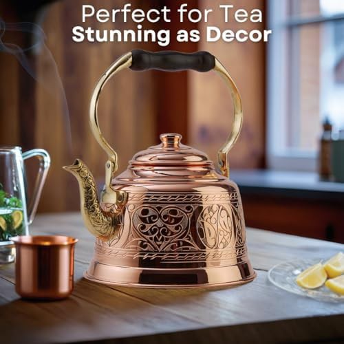 Vintage engraved solid copper tea kettle — photo 3