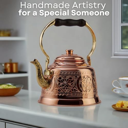Vintage engraved solid copper tea kettle — photo 5