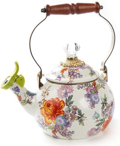 White flower market whistling tea kettle