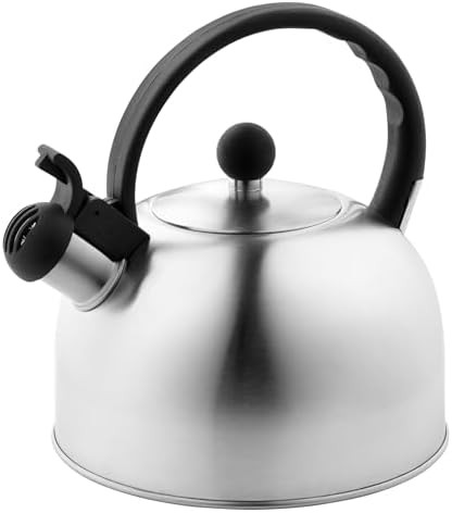 Silver whistling kettle with wood pattern handle