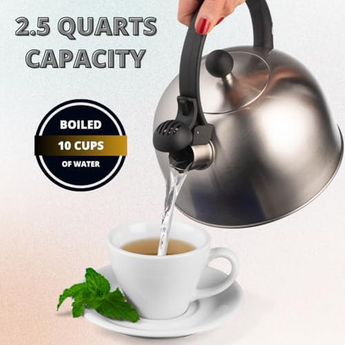 Silver whistling kettle with wood pattern handle — photo 4