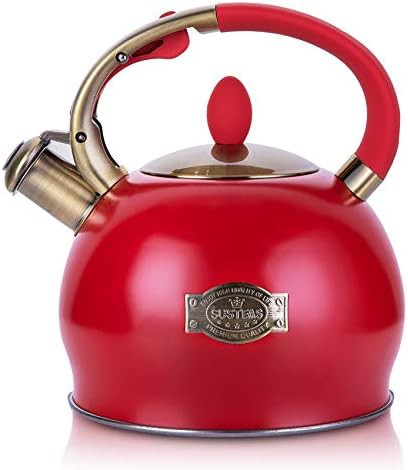 Red food grade steel whistling tea kettle