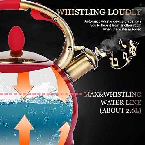 Red food grade steel whistling tea kettle — photo 3