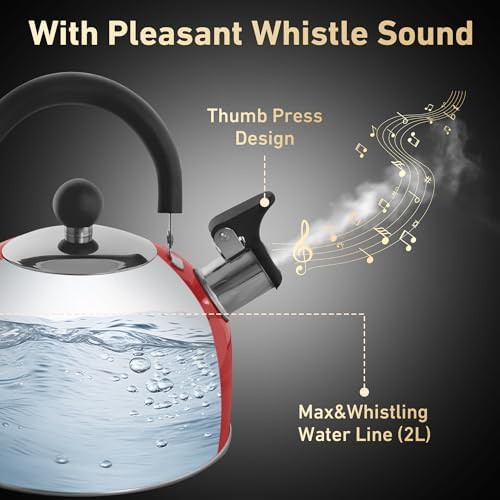 Large Red Stainless Steel Whistling Kettle — photo 4