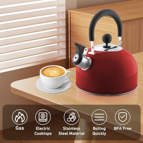 Large Red Stainless Steel Whistling Kettle — photo 5