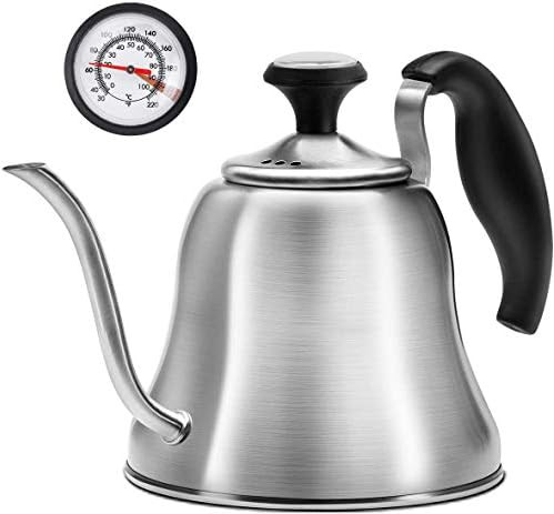 Brushed gooseneck kettle with built-in thermometer