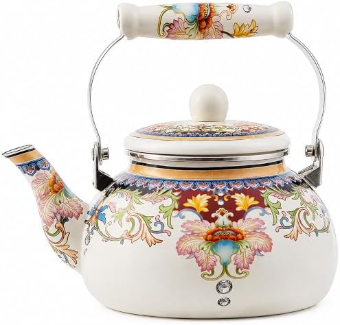 Vintage Floral Enamel Tea Kettle No Whistle