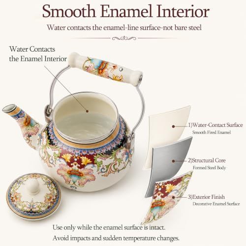 Vintage Floral Enamel Tea Kettle No Whistle — photo 5