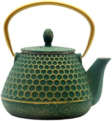 Green cast iron loose leaf tea kettle