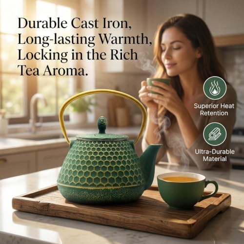 Green cast iron loose leaf tea kettle — photo 3