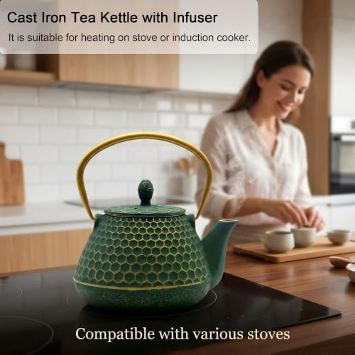Green cast iron loose leaf tea kettle — photo 4