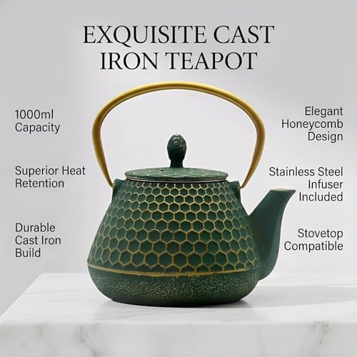 Green cast iron loose leaf tea kettle — photo 5