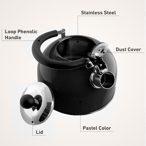 Black Stainless Steel Whistling Tea Kettle — photo 4