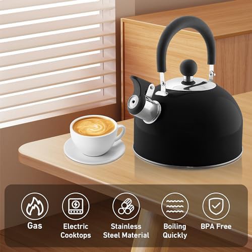 Black Stainless Steel Whistling Tea Kettle — photo 5