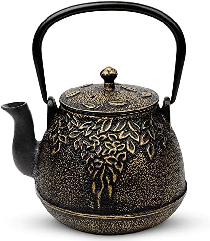 Black Japanese Cast Iron Leaf Design Kettle