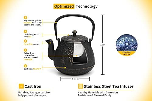 Black Japanese Cast Iron Leaf Design Kettle — photo 3