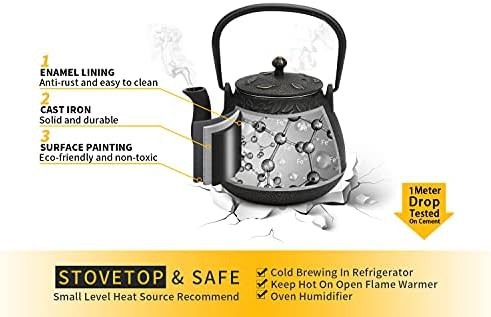Black Japanese Cast Iron Leaf Design Kettle — photo 5