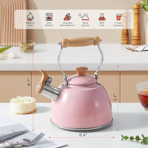 Pink Whistling Stainless Steel Kettle 1.6 Quart — photo 3