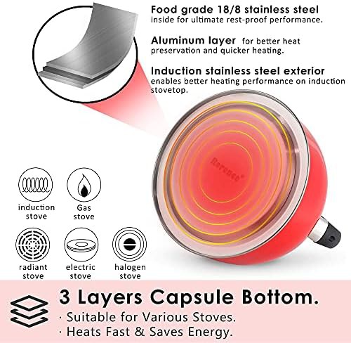 Red stainless steel whistling tea kettle — photo 4