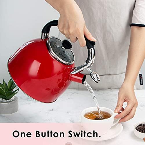 Red stainless steel whistling tea kettle — photo 5