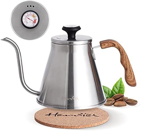 Stainless steel gooseneck kettle with thermometer