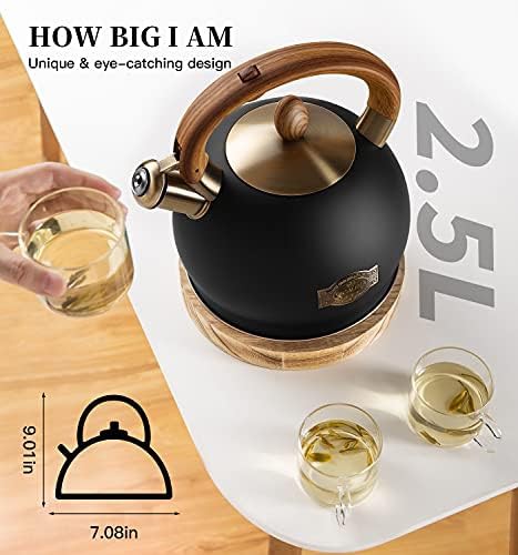 Black stainless steel whistling stovetop kettle — photo 3