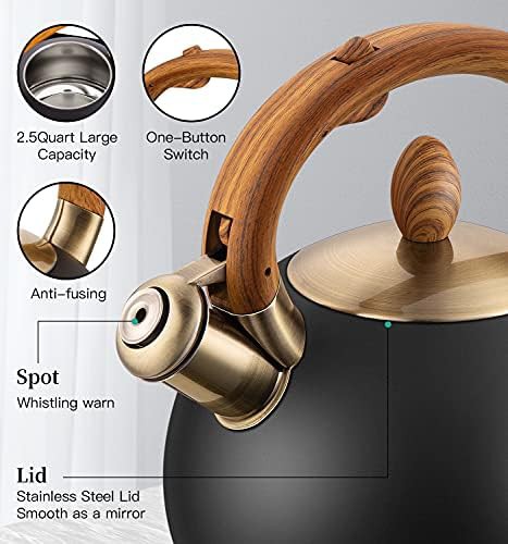 Black stainless steel whistling stovetop kettle — photo 4