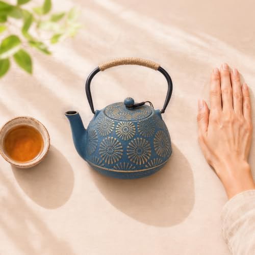 Green Sakura Pattern Cast Iron Kettle 1200ml — photo 3