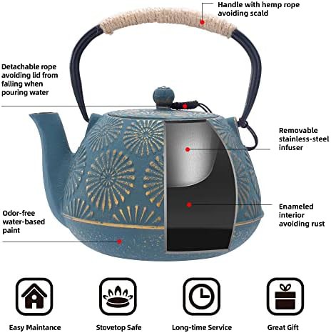 Green Sakura Pattern Cast Iron Kettle 1200ml — photo 4