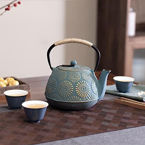 Green Sakura Pattern Cast Iron Kettle 1200ml — photo 5