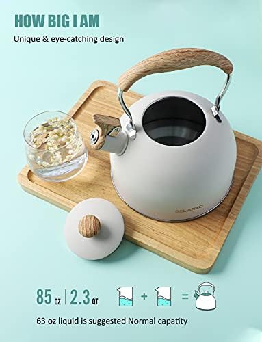 Milk white whistling tea kettle with handle — photo 3