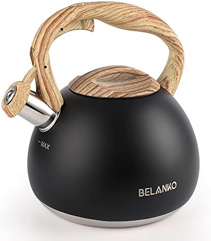 Matte black whistling tea kettle for stovetops
