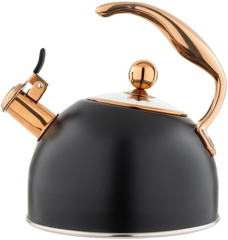 Matte black and copper stovetop tea kettle