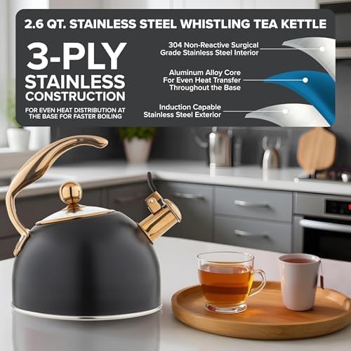 Matte black and copper stovetop tea kettle — photo 3
