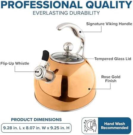 Viking rose gold stainless steel tea kettle — photo 4