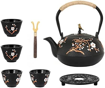 Japanese cast iron teapot with cups