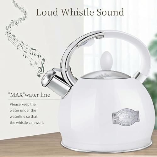 White stainless steel whistling tea pot — photo 4