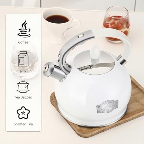 White stainless steel whistling tea pot — photo 5